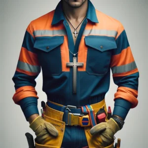 trabajador creyente con dos cruces